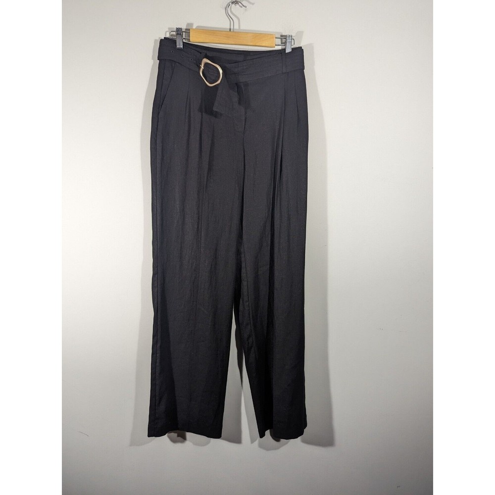 NWOT House Of Harlow 1960 Black Wide Leg Belted Linen‎ Blend Pants Women …